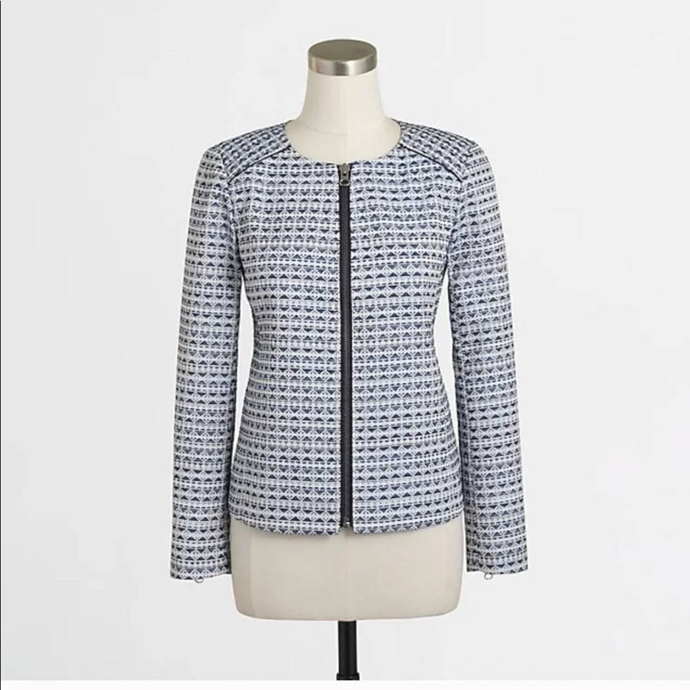J. Crew Full Zip Jacquard Womens Size XL Jacket Blazer Coat Blue Blazer Moto